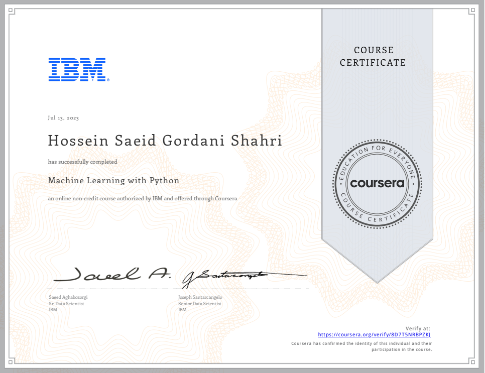 Machine Learning With Python Certificate